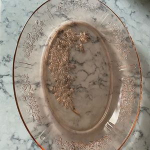 Vintage Pink Depression Glass Rose Of Sharon Oval Platter